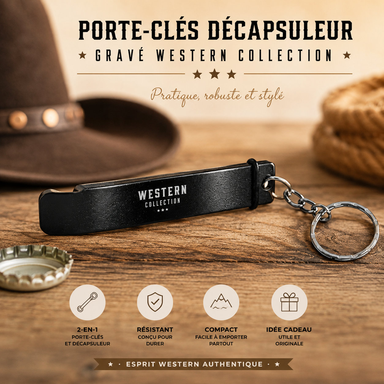 Porte-clés Décapsuleur – Western Collection