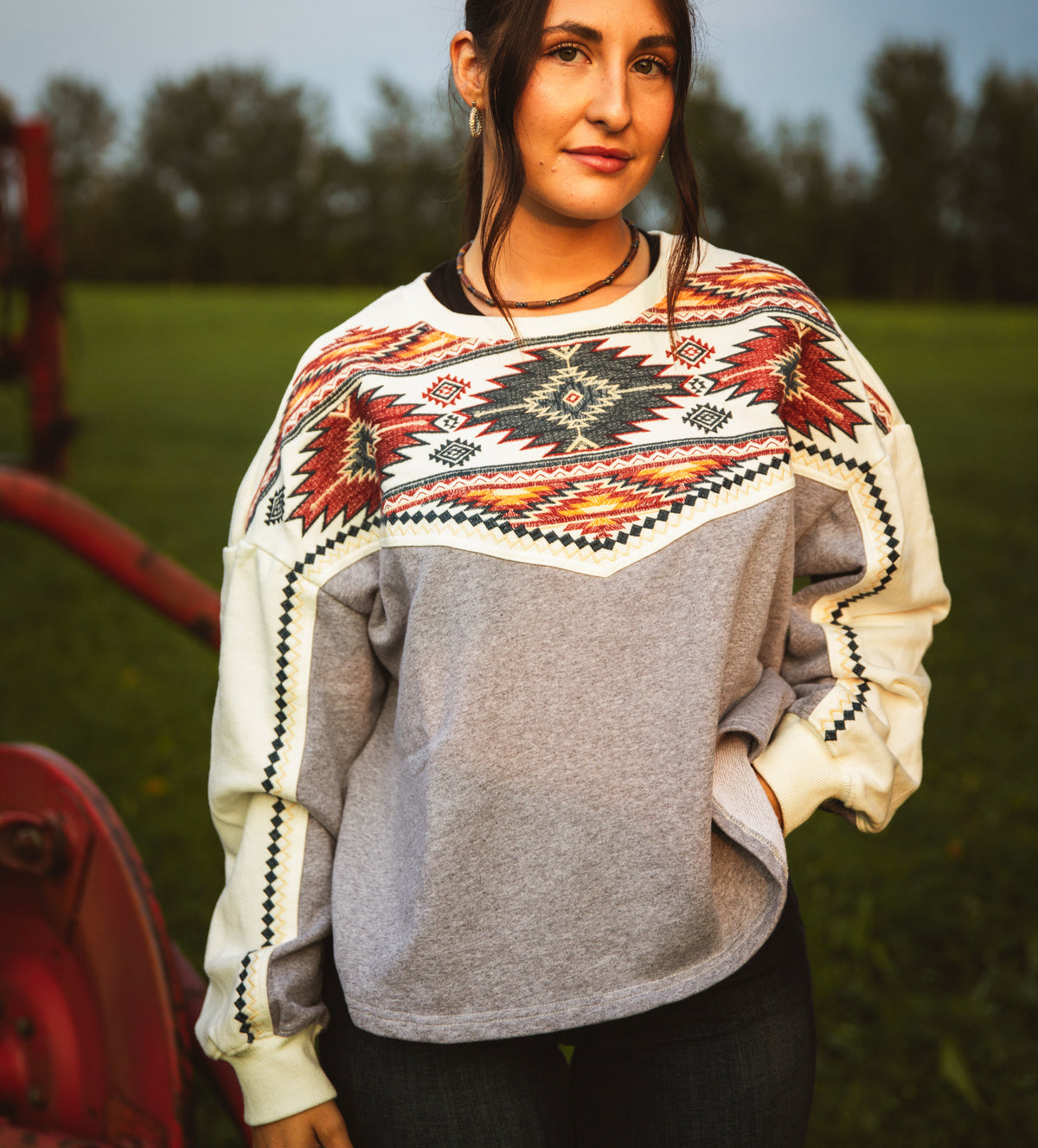 Long-Sleeve Western Aztec Sweater