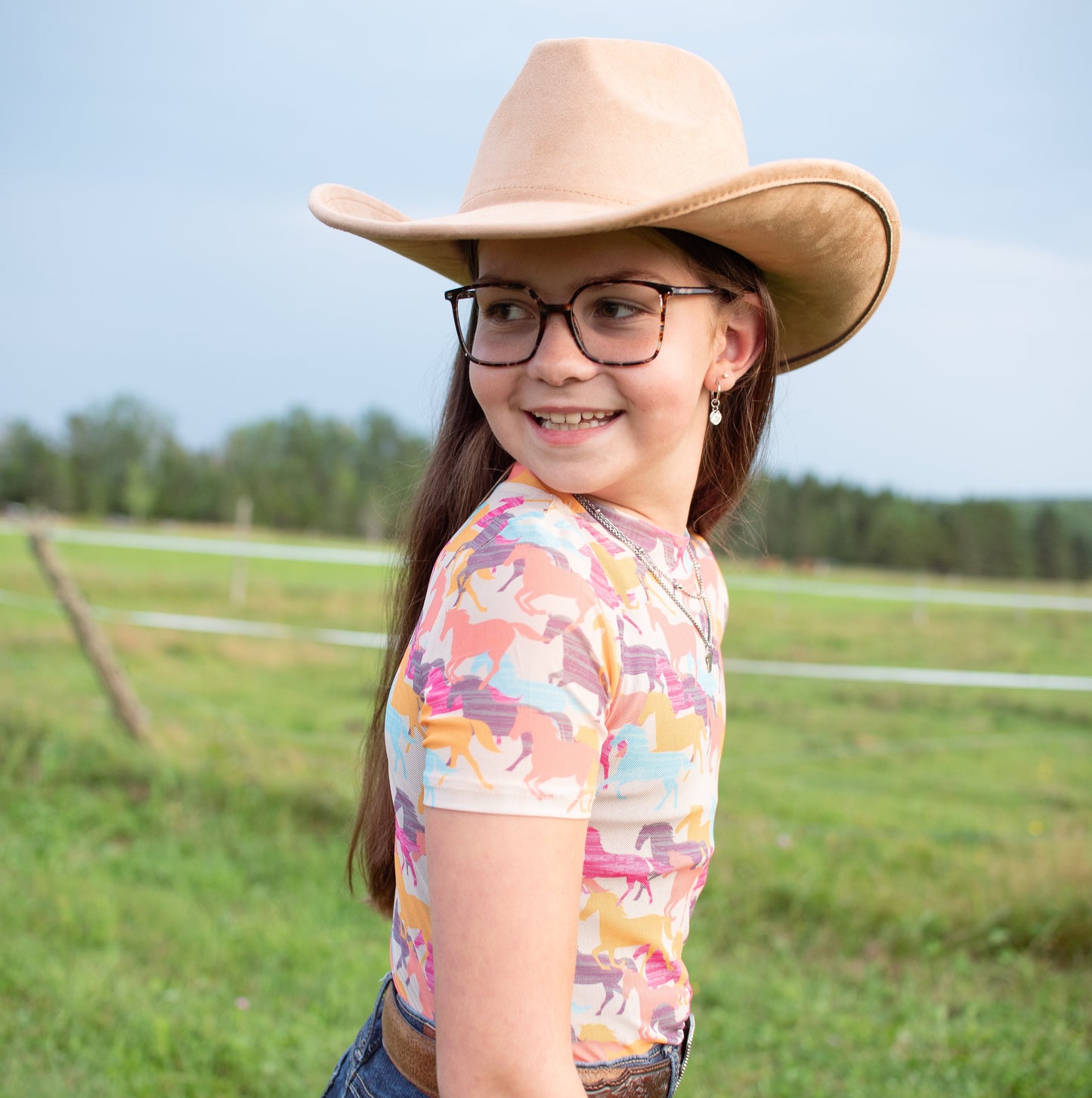 Top Cowgirl Corail en mesh - Enfant