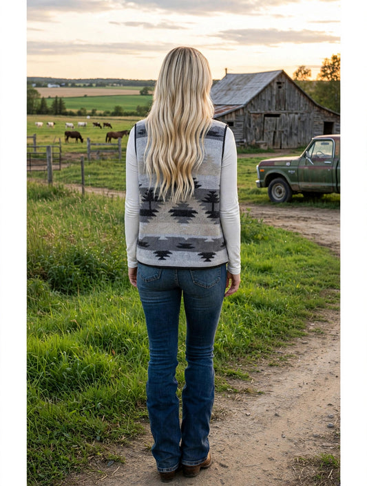 Veste Laine Azteque portee, vue de dos