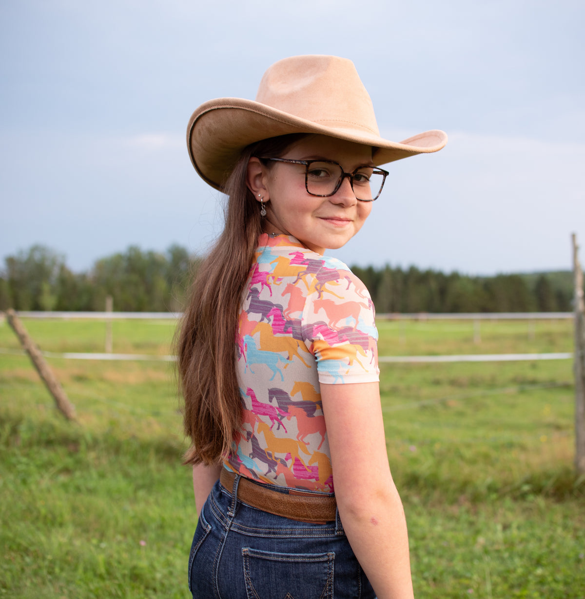 Top Cowgirl Corail en mesh - Enfant